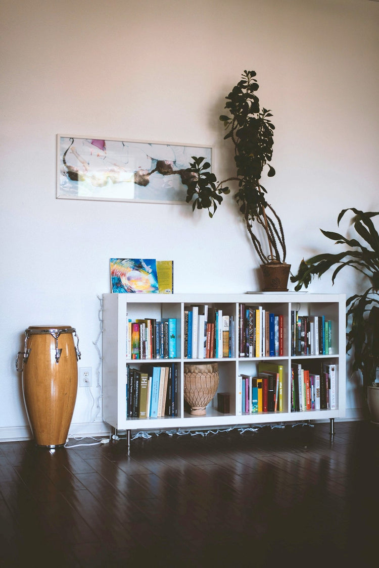 Sculptural ceramic vase styled on a console table