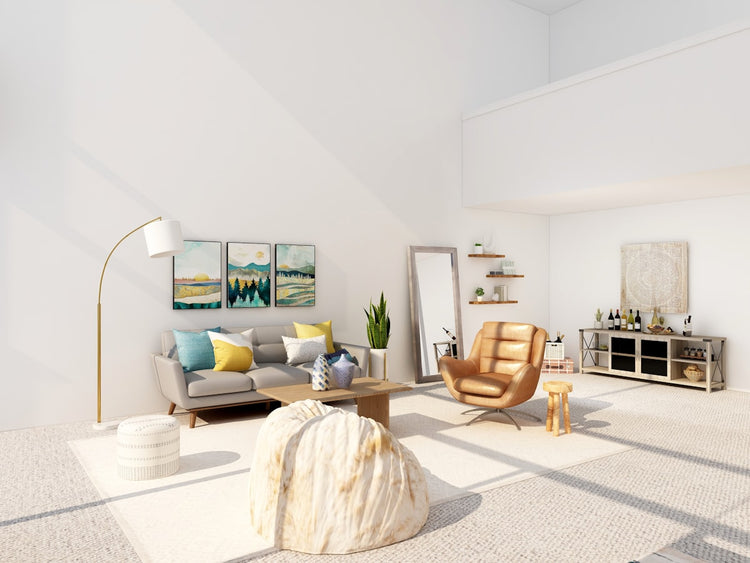 Warm living room styled with natural materials
