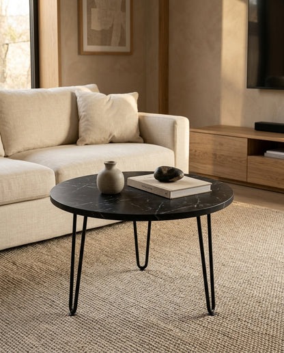 Round Coffee Table with Faux Marble Top