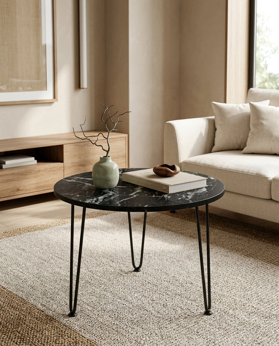 Round Coffee Table with Faux Marble Top