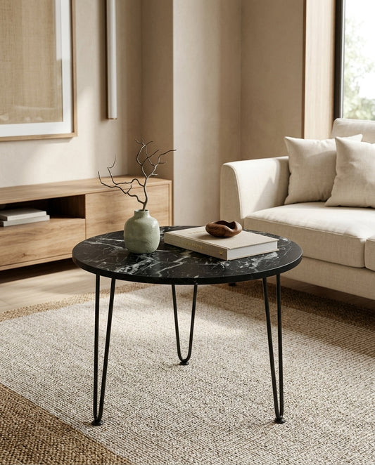 Round Coffee Table with Faux Marble Top