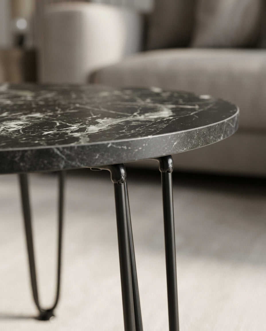 Round Coffee Table with Faux Marble Top