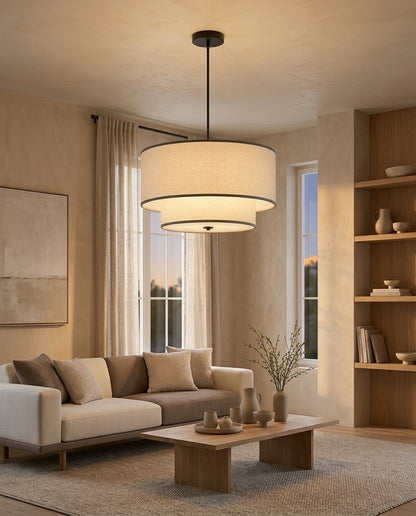 Two-Tier Linen Shade Pendant Light