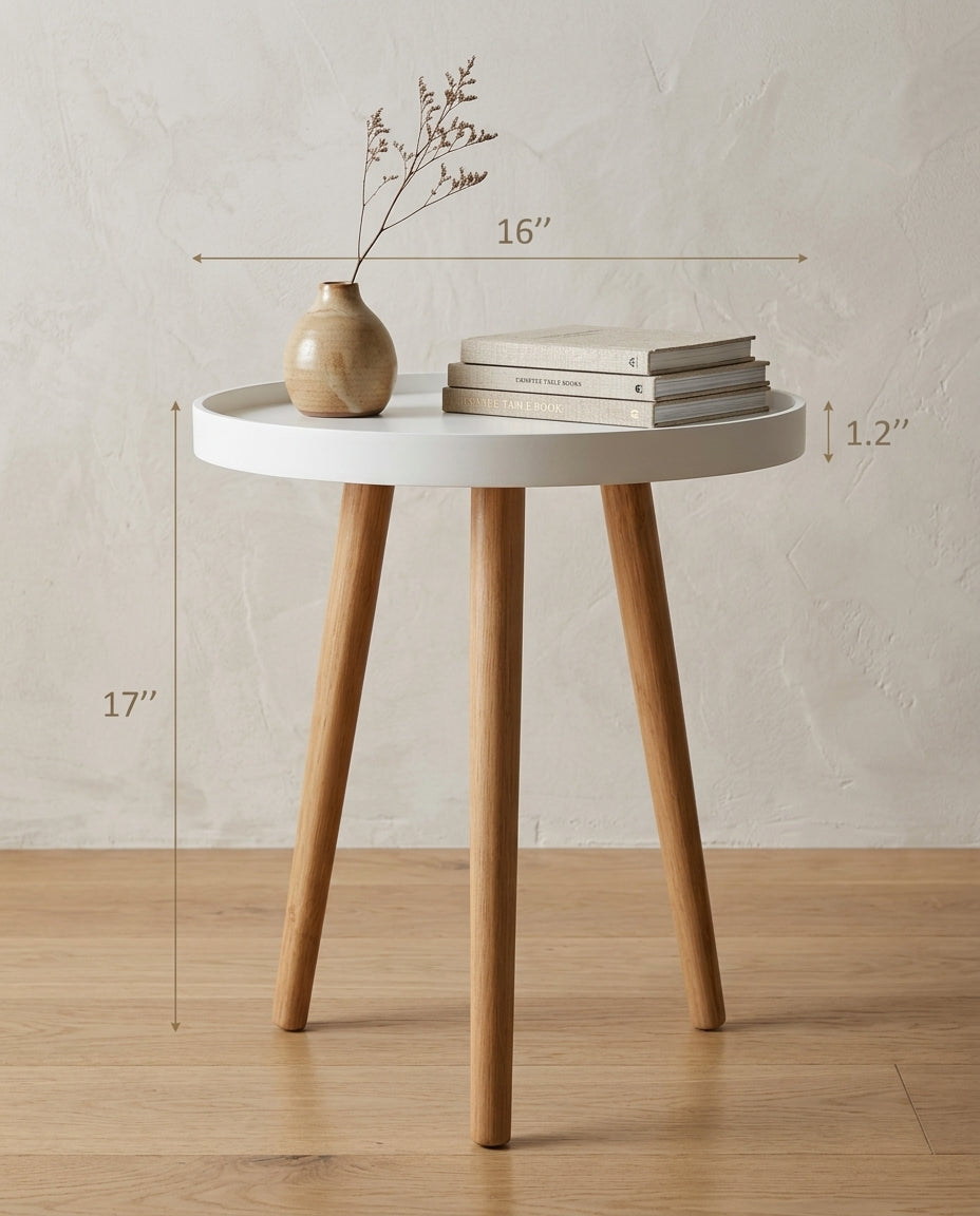 Round Side Table with Wooden Tray