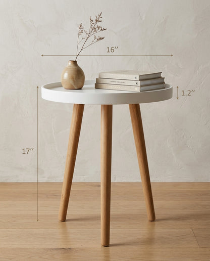Round Side Table with Wooden Tray