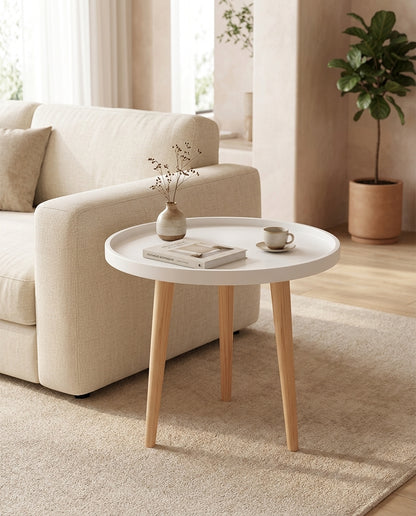 Round Side Table with Wooden Tray
