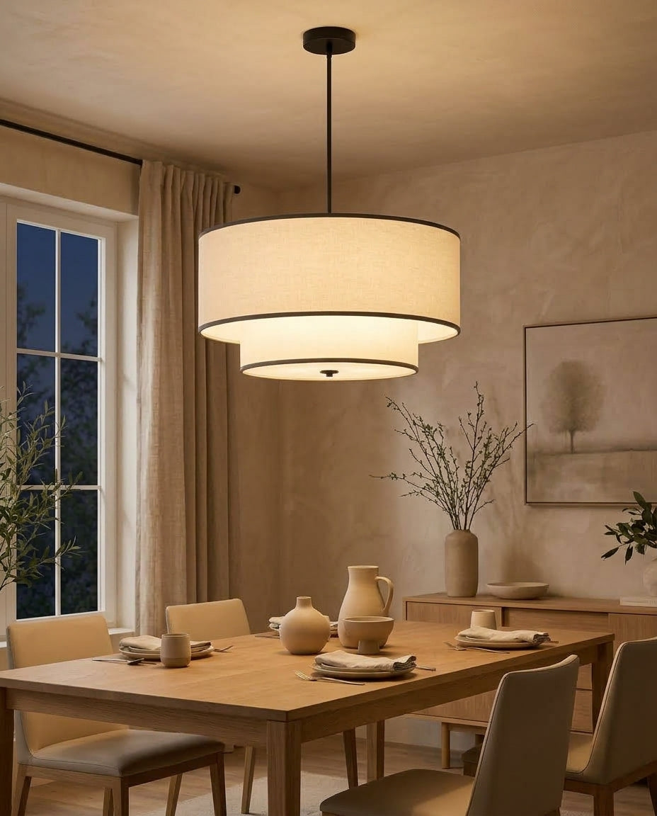 Two-Tier Linen Shade Pendant Light