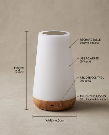 Colour-changing touch night light on a plain white background