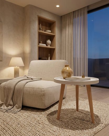 Round Side Table with Wooden Tray