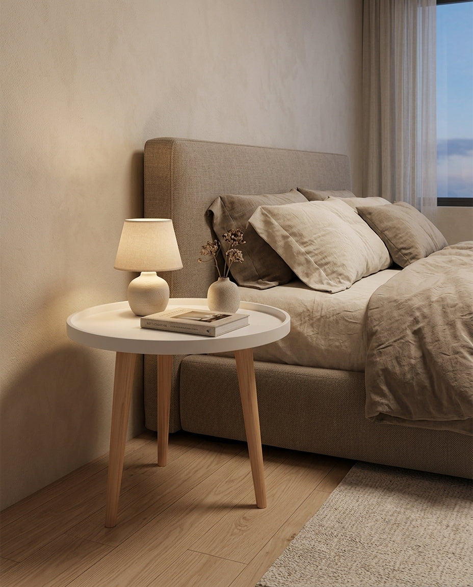 Round Side Table with Wooden Tray