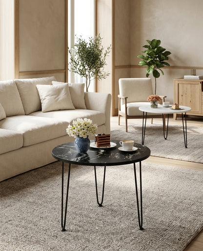 Round Coffee Table with Faux Marble Top