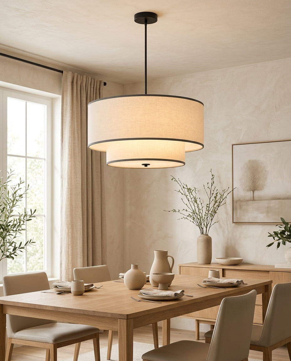 Two-Tier Linen Shade Pendant Light