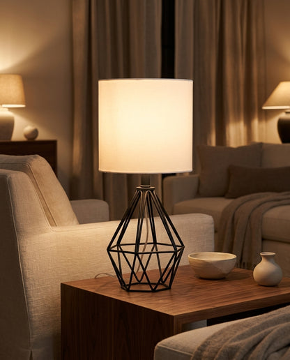 Dimmable Table Lamp with Linen-Style Shade