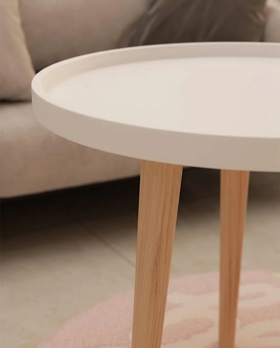 Round Side Table with Wooden Tray