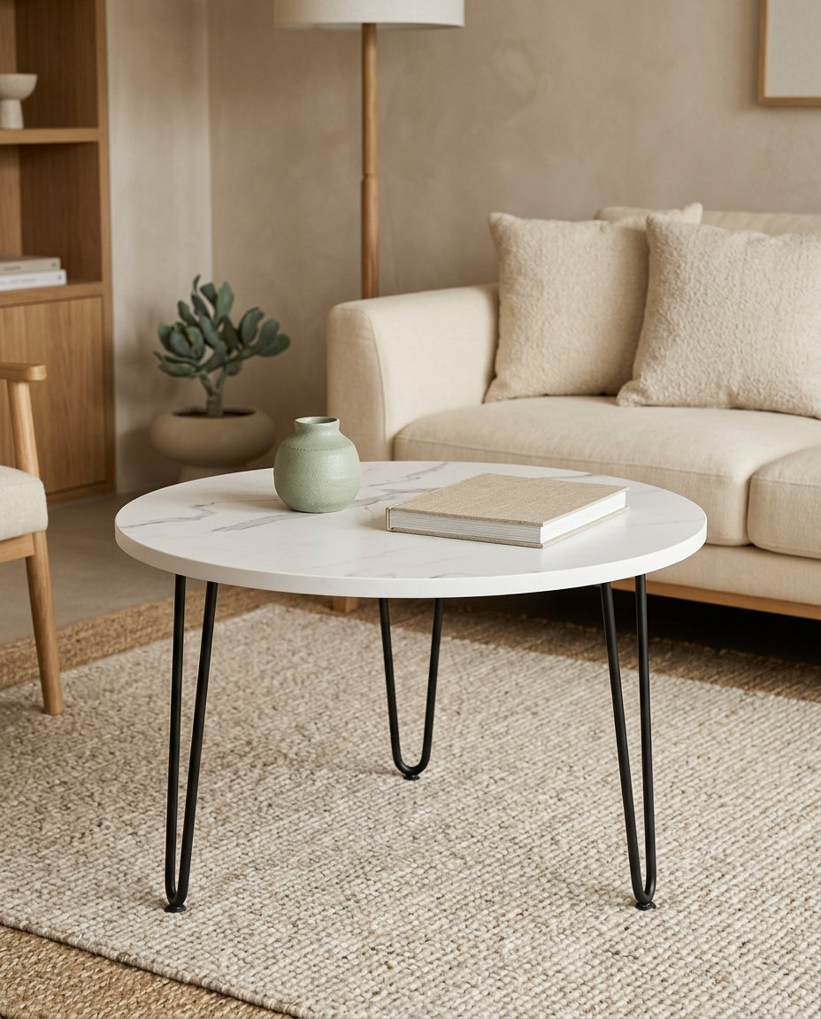 Round Coffee Table with Faux Marble Top